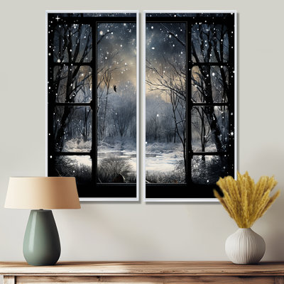 «Midnight Gothic Winter Window View I - Large Winter Landscape», art mural