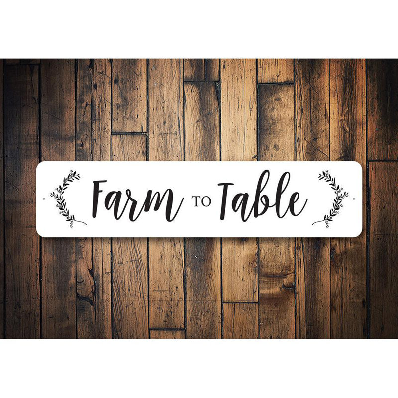 Enseigne en aluminium Farm to Table, H 4 po x l 18 po x P 0,04 po