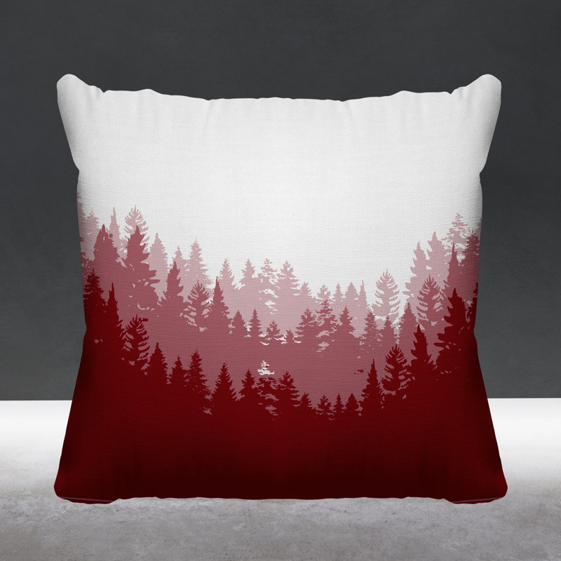 Coussin intérieur / extérieur Pine Trees Cabin, 19 po x 19 po, Rouge, Carré