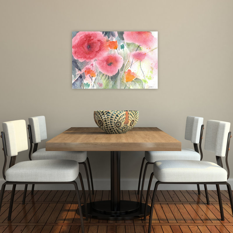 Rose, aquarelle, coquelicots, paix, sérénité, coquelicot serein, nature, printemps, art mural, 24" H x 36" W