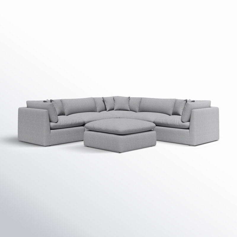 Annabella 121.65" W 6-Piece Modular Corner Sectional with Ottoman, Effie Gray Performance Weave