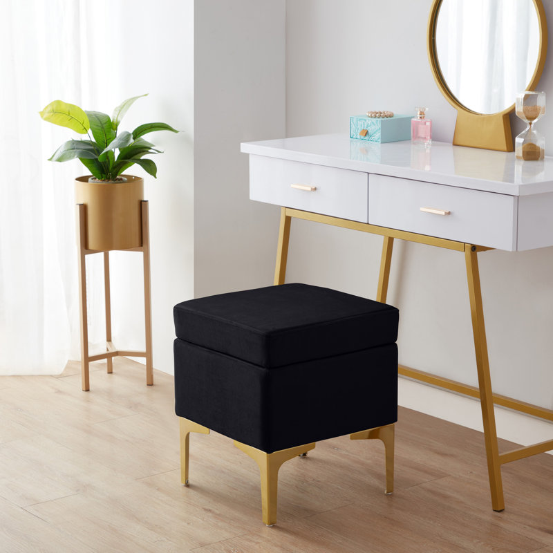 Repose-pieds carré standard en velours de 15 po de large Mortenson, Velours noir