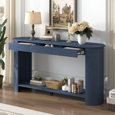 Console 59,8 po avec 3 tiroirs en placage de chêne moderne