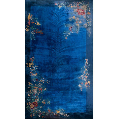 Antique Oversized Art Deco Chinese Floral Knotted Rug
