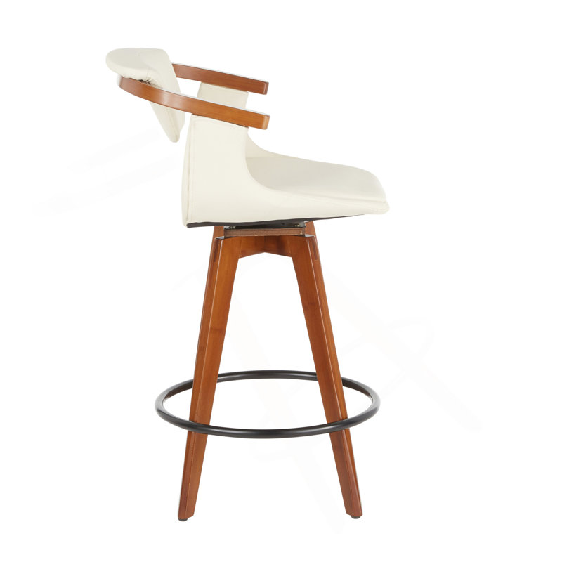 Tabouret de comptoir de style Mid-Century en bambou noyer et crème crème par Lumisource, Crème