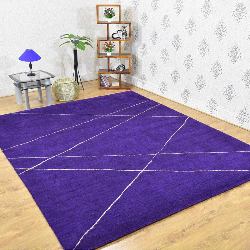 Anothny Geometric HAND KNOTTED LOOM SILK ECO-FRIENDLY AREA RUGS  - Rectangle Shape, Purple Color, Geometric Design