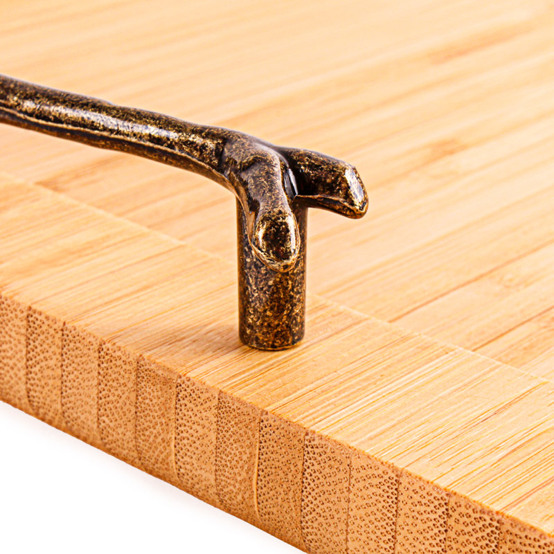 Bamboo Serving Tray with Wrought Iron Handles, 15.5"