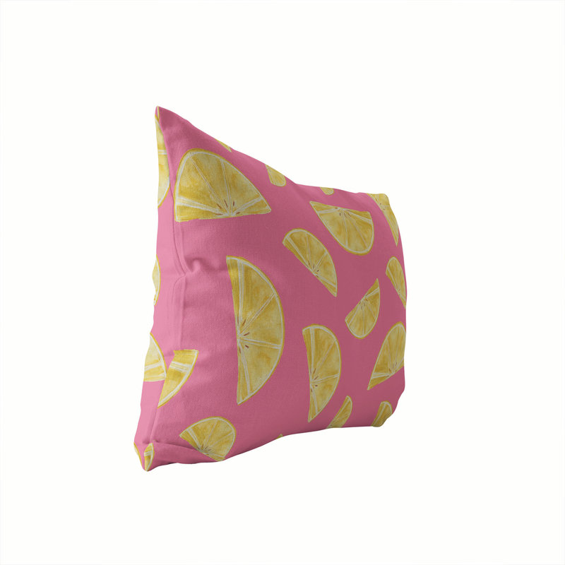 Summer Lemon Outdoor Pillow, Bubblegum/Yellow, Rectangular 14"H x 14"W