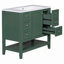 Meuble-lavabo de 36 pouces en bois massif et panneau de fibres à densité moyenne avec lavabo, une armoire, trois tiroirs et une tablette ouverte au fini vert-116452211