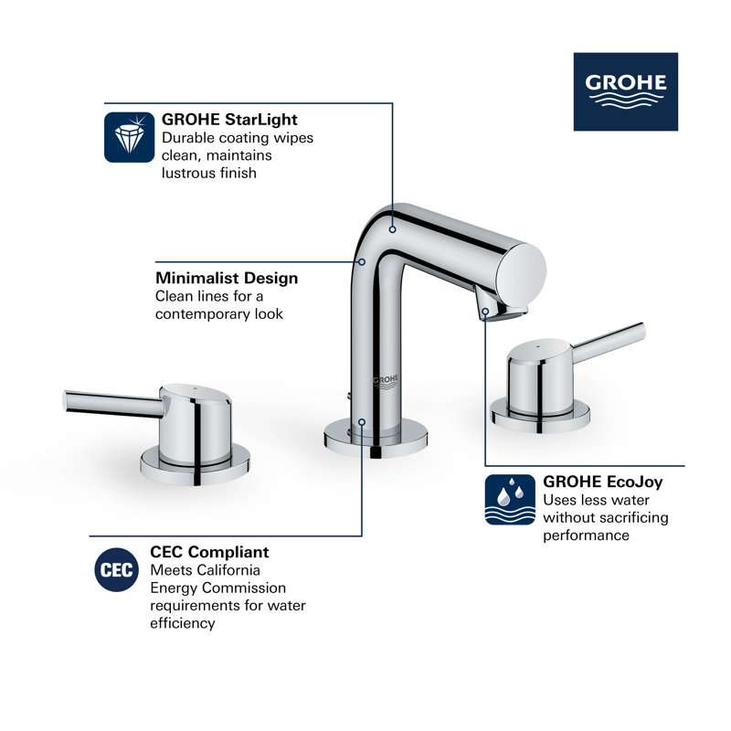 Concetto™ Mid-Arc Widespread Bathroom Faucet with Drain Assembly, Starlight Chrome