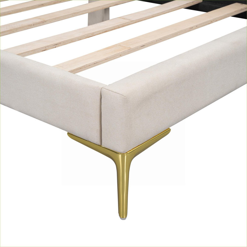 Lit de jour simple tapissier avec tête de lit et accoudoirs, beige chaud