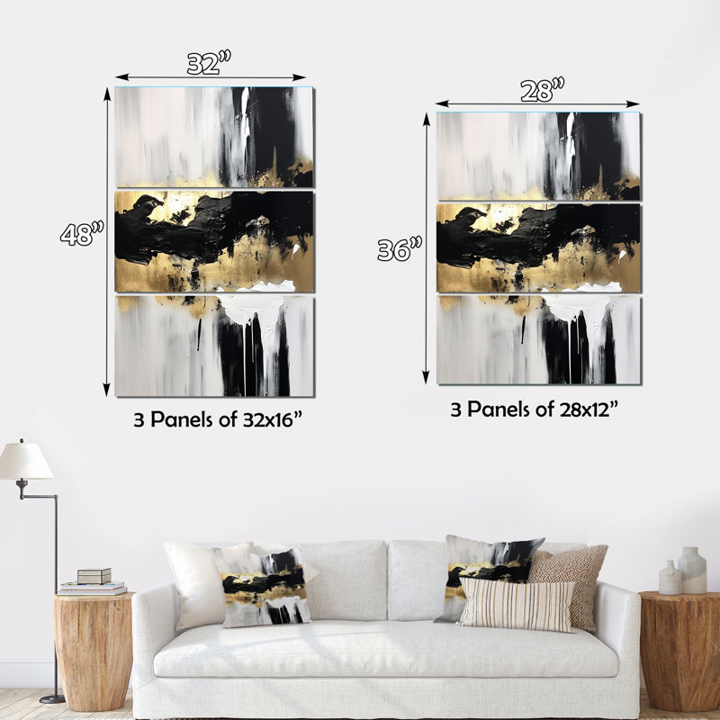 «Minimal Joy In Black And Gold», ensemble de peintures abstraites sur toile, H 32 po x l 48 po x P 1 po