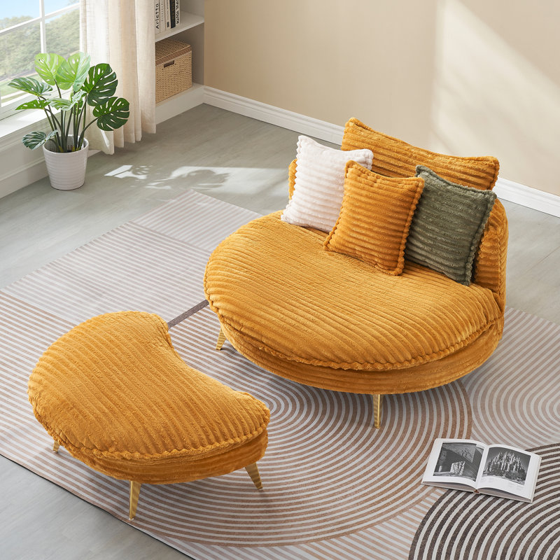 45 "single Cushion Deep Sofa Chair Upholstered Couch With Ottoman And Three Pillows, Orange Corduroy