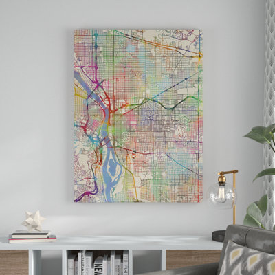 Portland Oregon City Map III by Michael Tompsett-  Graphic Art Print on Canvas