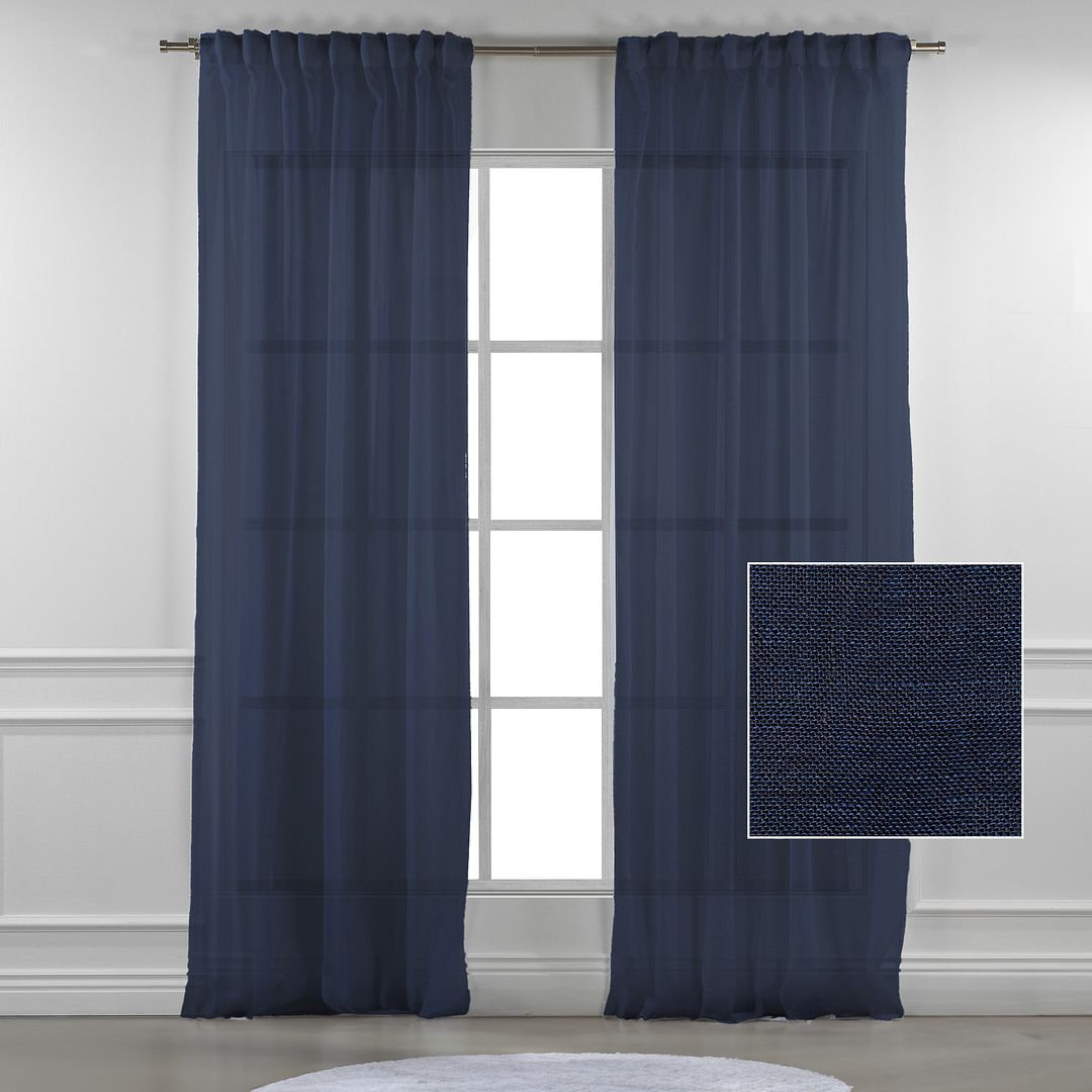 Linen Sheer Single Curtain Panel, 100" W x 108" L, Navy