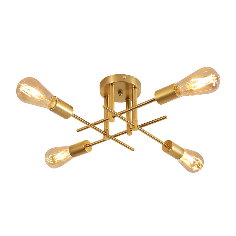 Gold Vintage Industrial Sputnik 4-Light Flush Ceiling Light