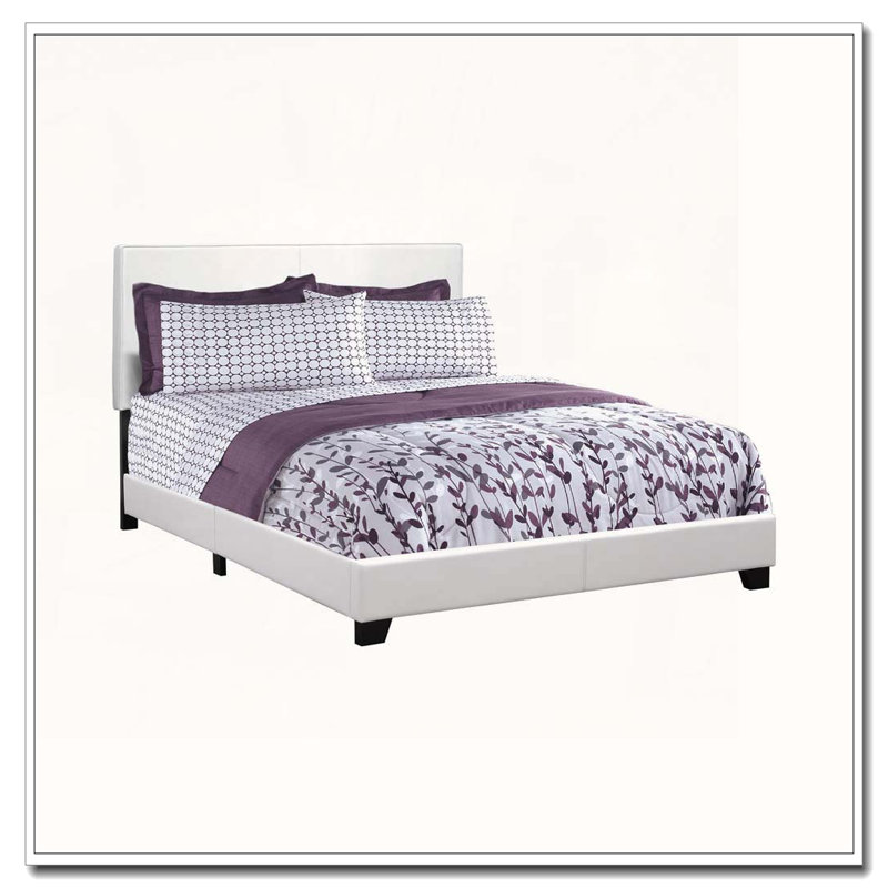 Lit plateforme tapissier en similicuir, Blanc, Grand