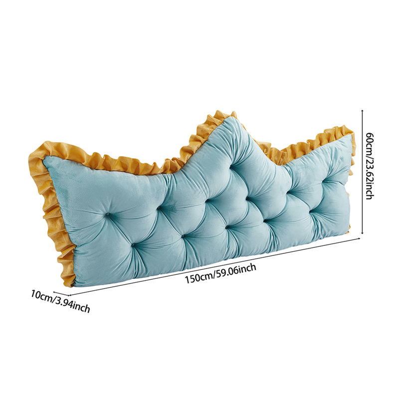 Crown-Shaped Tufted Headboard Pillow, Blue, 60 cm, 150 cm W x 10 cm D
