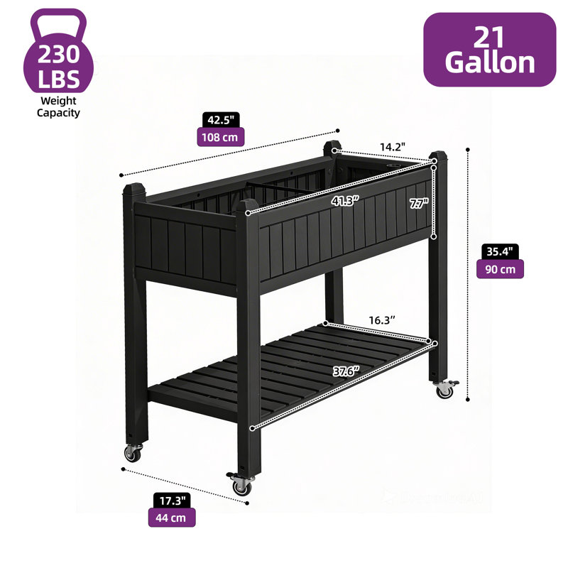 42.5''W X 35.4''H Resin Raised Garden Bed, Black