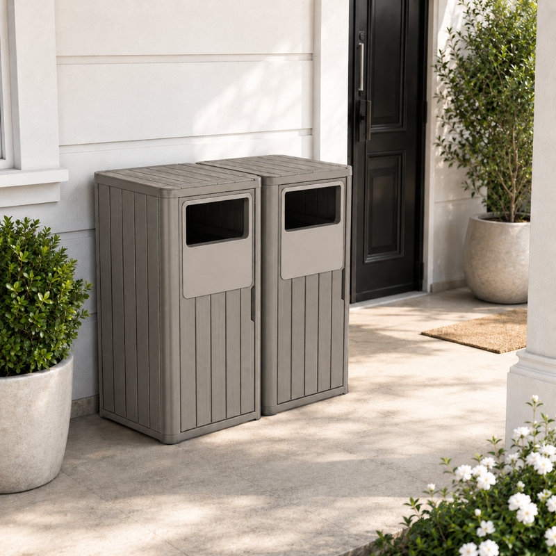 Poubelle double en résine avec couvercle verrouillable, Grey