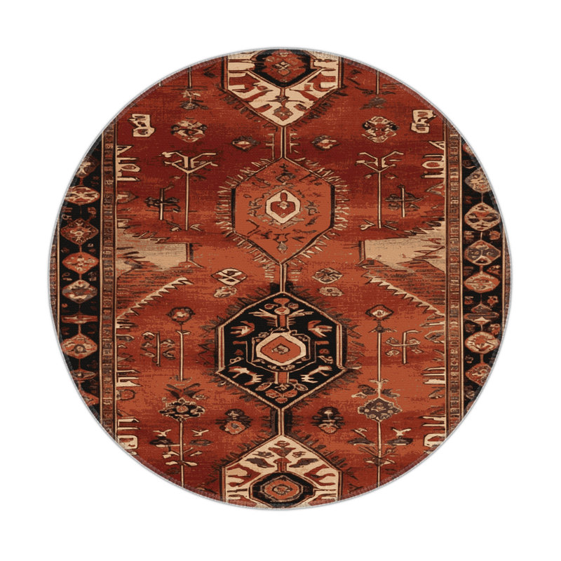 Tapis d'intérieur et d'extérieur brun Persian, Rond 5 pi