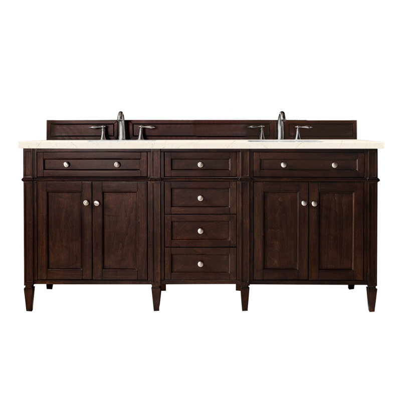 Brittany 72" W Double Vanity, Burnished Mahogany, Ethereal Noctis, 8" Widespread