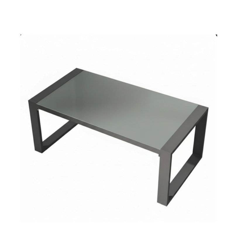 44" X 22" All-Weather Aluminum Outdoor Gray Coffee Table With Tempered Glass Top