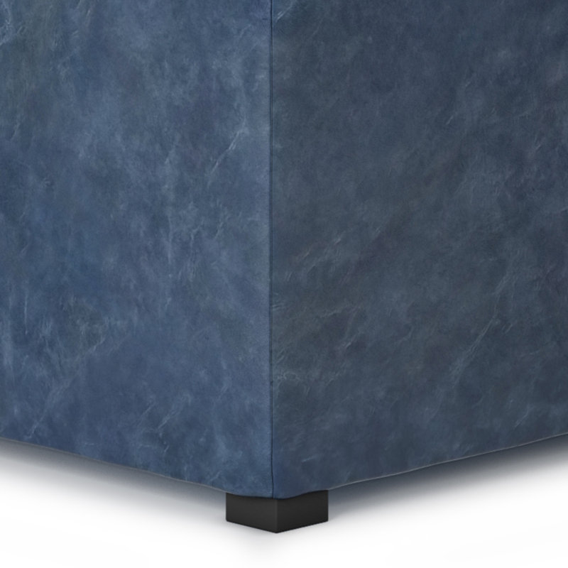 Avalon Denim Blue Square Storage Ottoman with Flip Trays