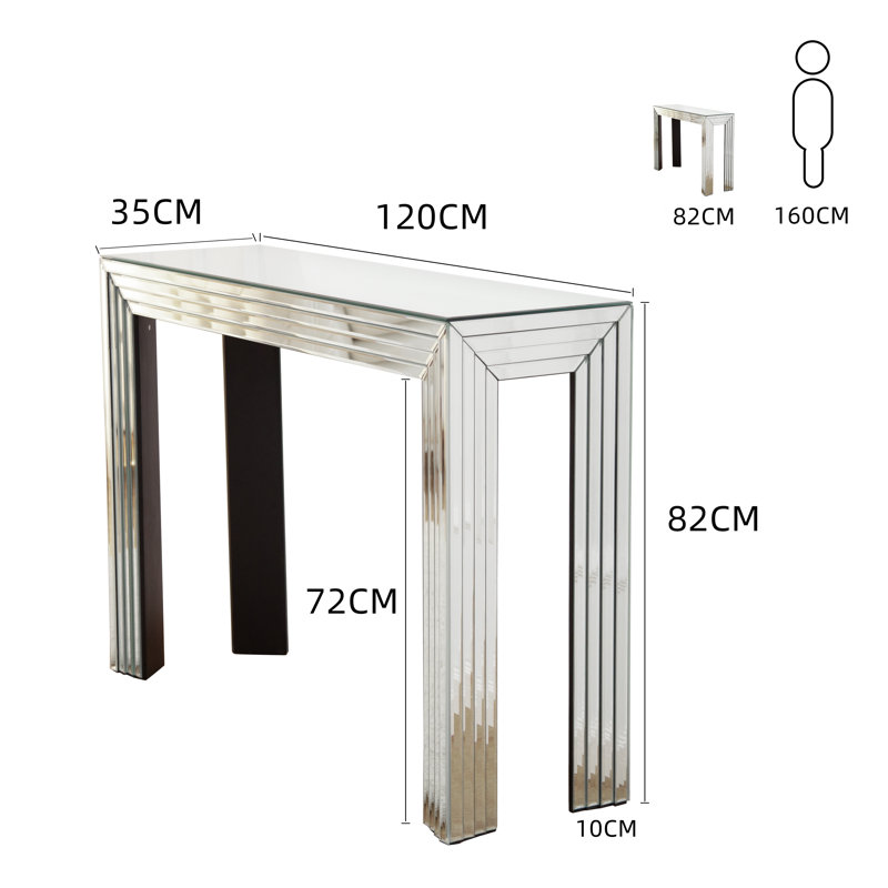 Aubri 120cm Mirrored Glass Console Table with 59x80cm Wall Mirror Set Glam Modern Styles