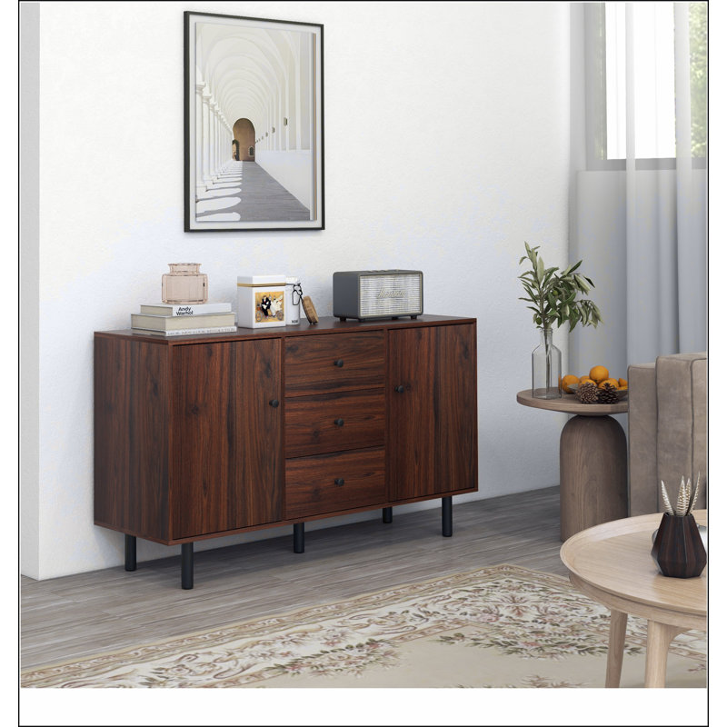 Sideboard Buffet Cabinet, Kitchen Cabinet with 2 Cupboards, 3 Drawers and Adjustable Shelves, Coffee Bar Cabinet for Living Room, Entryway, Rustic Brown