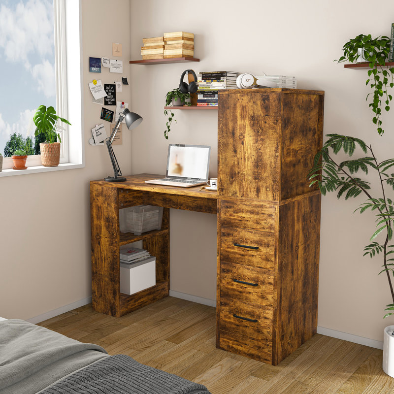 Bureau d'ordinateur avec prise 4-en-1 et 3 tiroirs (tabourets non inclus)