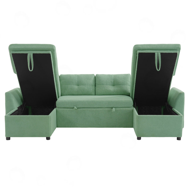 Upholstered U-Shaped Sectional Symmetrical, Green Teddy