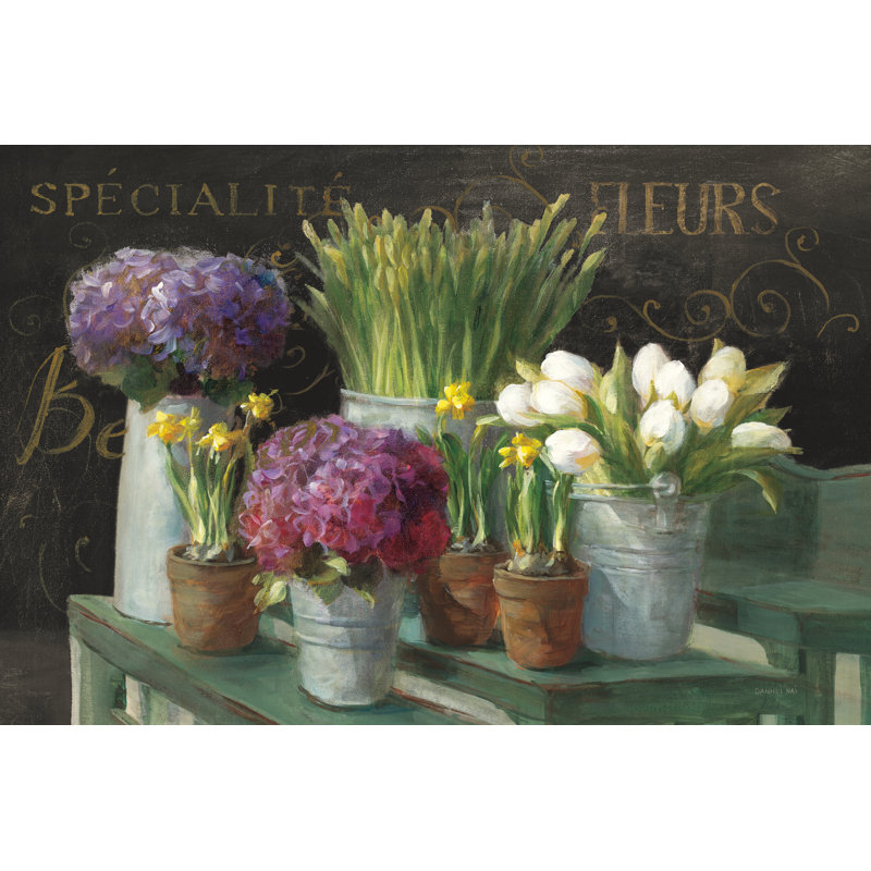 Les Fleurs Printemps On Black by Danhui Nai - Wrapped Canvas Painting, 20cm H x 30cm W