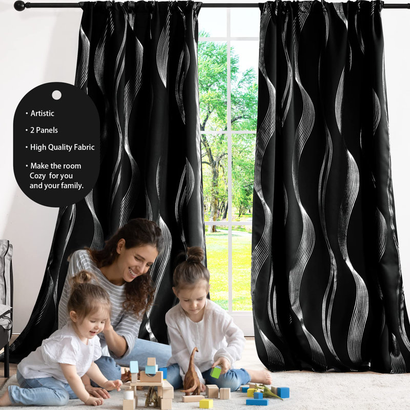 Paire de rideaux occultant avec passe-tringle, L 42 po x L 63 po, Noir, noir, noir, noir