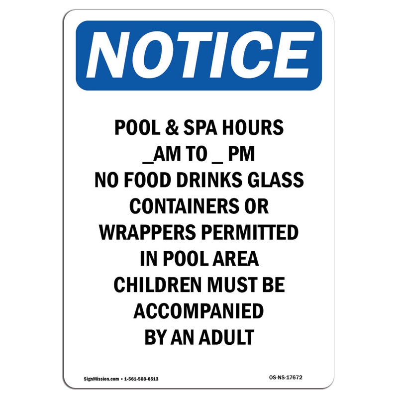 Pool and Spa Hours Sign