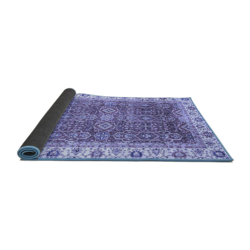 Tapis bleu marocain en laine / polyester tissé à la machine, Rond 4 pi