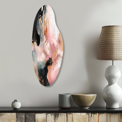 «Pink Gold Marble Texture II», art mural incurvé en métal, impression asymétrique moderne sur métal