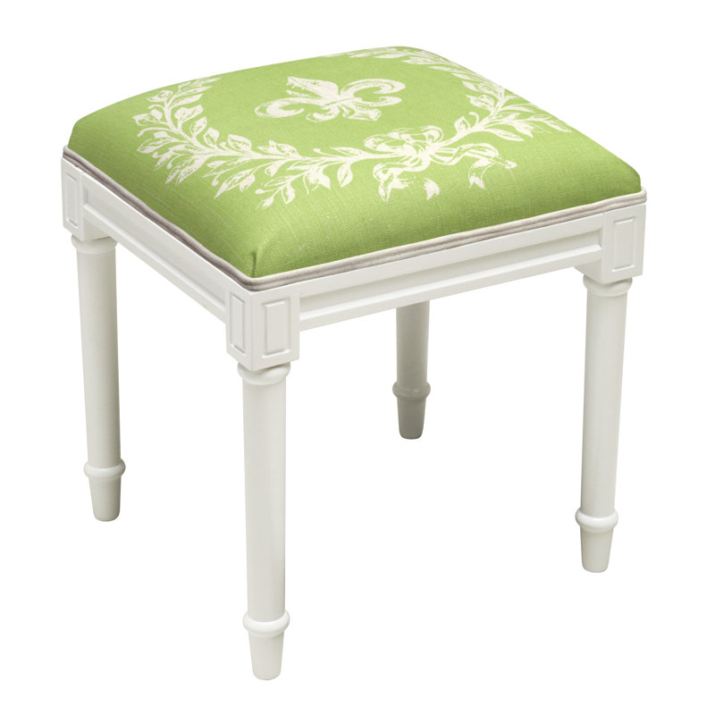 Tabouret de coiffeuse en bois massif, Blanc / chartreuse
