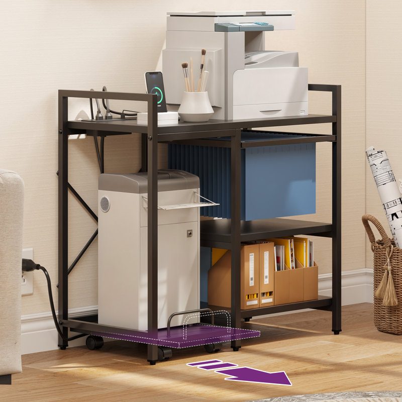 Konlan 27.6'' H X 28.2'' W 3 Tier Printer Stand With Storage, Office Printer Desk Stand File Cabinet With Charging Station