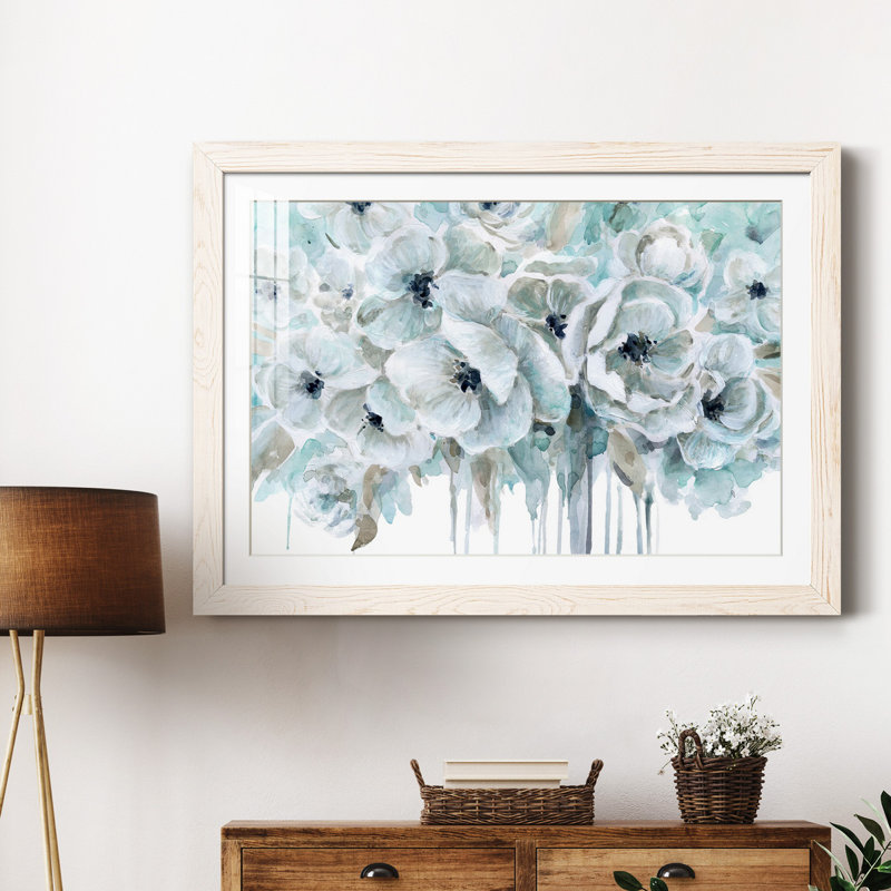 Bleu sarcelle harmonie II - peinture encadrée, H 24 po x l 18 po x P 1,5 po, Cadre blanc
