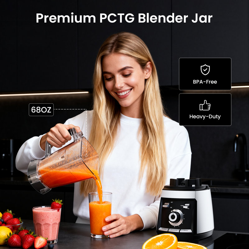 1800W Professional Blender, Smoothie Blender, Drink Mixer, Grinder, Ice Crusher, Frozen Fruit Blending– 68Oz BPA-Free Pitcher