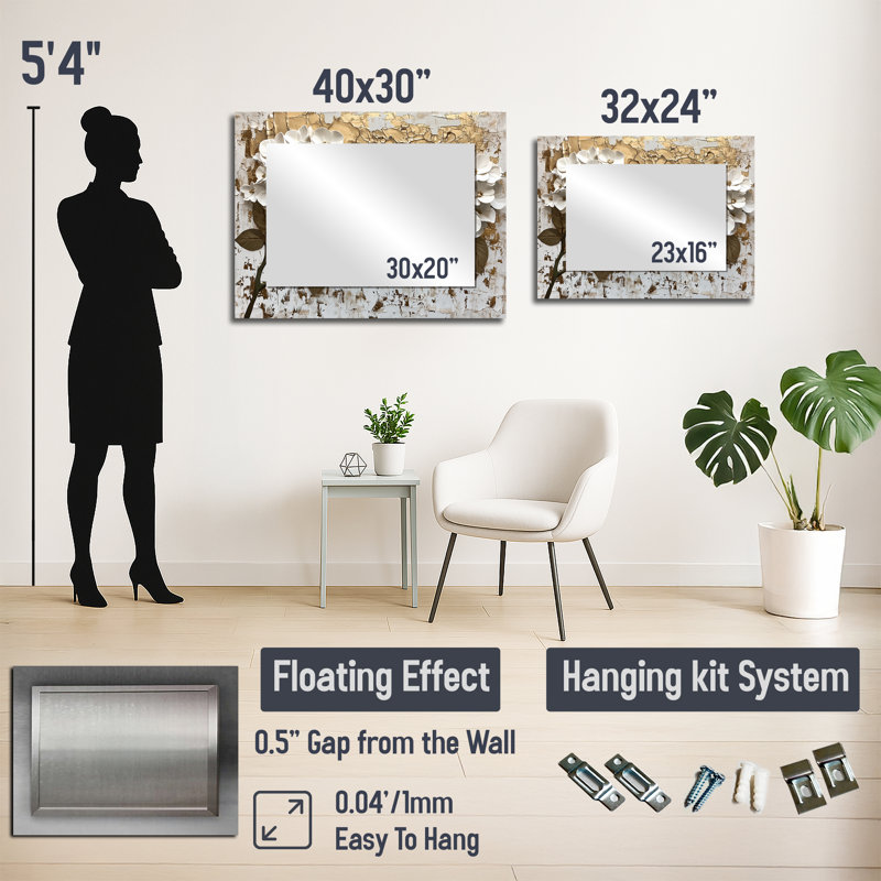 Crème de fleurs d'hortensia crème I - miroir mural décoratif floral - imprimé sur métal, 24 po x 32 po