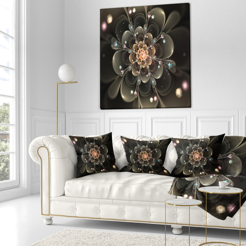 Coussin floral à fleurs brillantes perfect perfect, 16 po x 1 po, Noir / Orange, Coussin décoratif