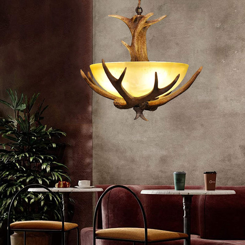 Faux Deer Antler Chandelier, Adjustable Glass Pendant Light
