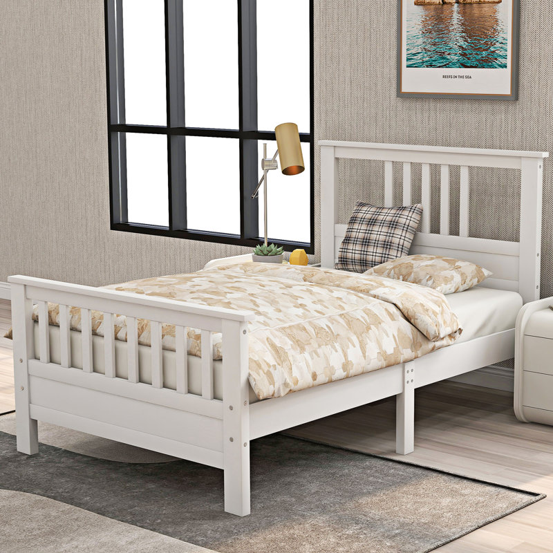 Twin Size Modern Wood Platform Bed, White