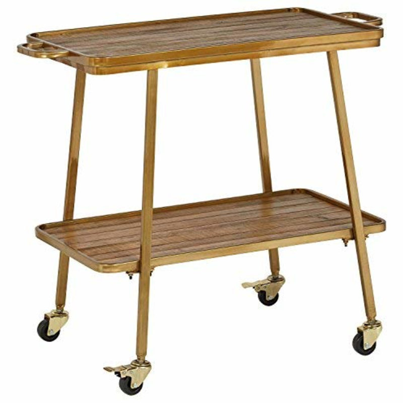 Felix Gold and Wood 2-Tier Rolling Bar Cart