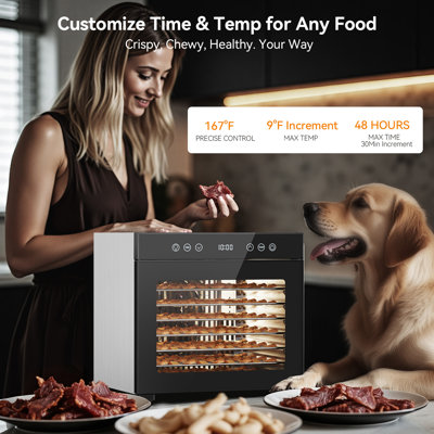 Food Dehydrator with Adjustable Timer & Temperature, 8 Stainless Steel Trays, 650W Powerful Machine, Quiet Operation Dehydrator for Jerky, Fruits, Herbs, Dog Treats