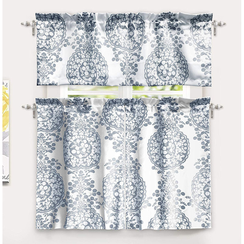 Rideau de café 30 po Floral Medallion, l 30 po x L 36 po, Bleu poudreux