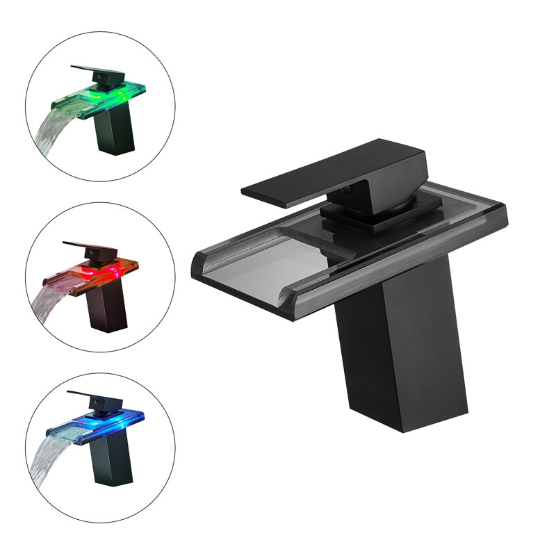 Topcraft Single Hole Single Handle Bathroom Faucet With LED, Matte Black