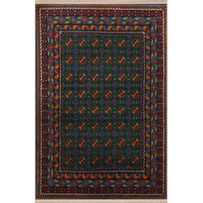 Dark Green Themed Multi Colored Traditional Patterned Vintage Decorative Rug Machine Washable